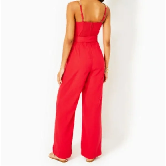 Lilly Pulitzer Zemira Sleeves Jumpsuit, Red, Size 12 - Picture 2 of 9